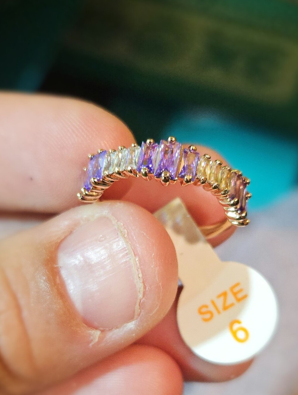18k Gold Filled Pastel Ombré Purple & Champagne Baguette Band